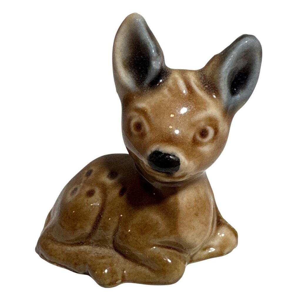 Wade Whimsies Fawn Deer Figure England Brown Glazed Miniature Red Rose Tea
